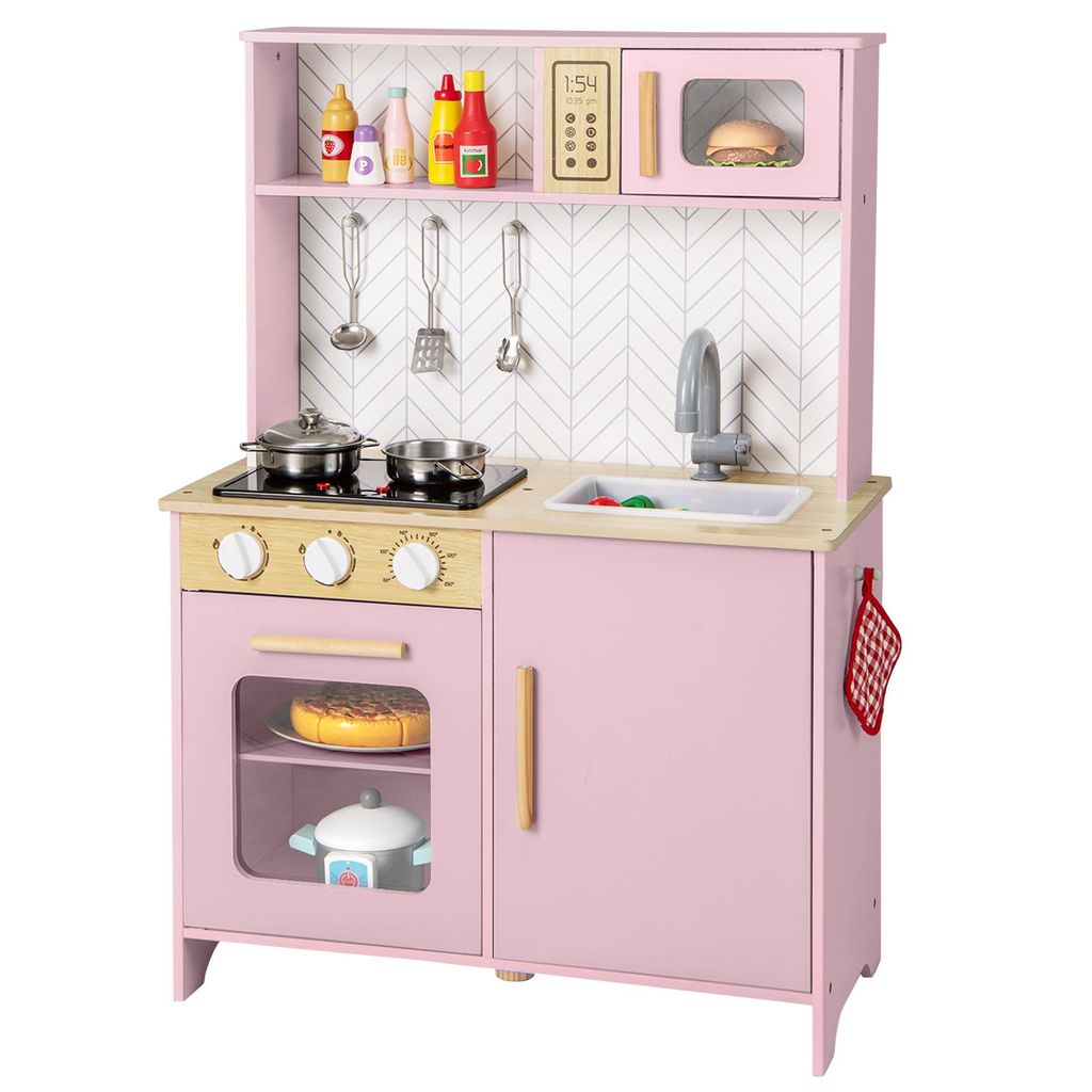 COSTWAY Kinderküche, Spielküche Holz mit Zubehör, Produktbild 