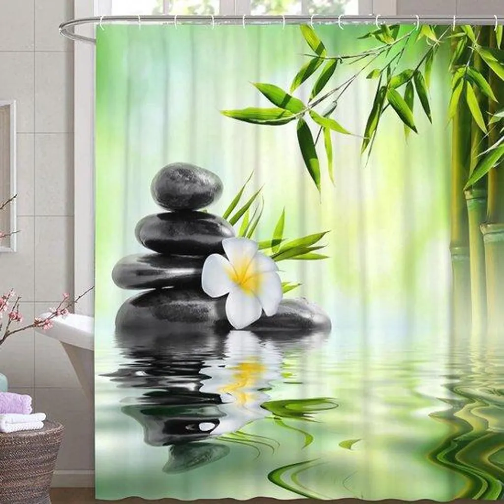 Rideau de douche imperméable en bambou vert - Grand format 240x200 cm