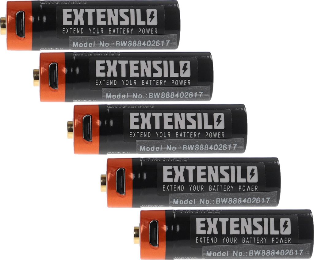 EXTENSILO 5x AA Mignon Akkus mit Micro USB-Anschluss (920 mAh, 1,5 V, Li-Ion)