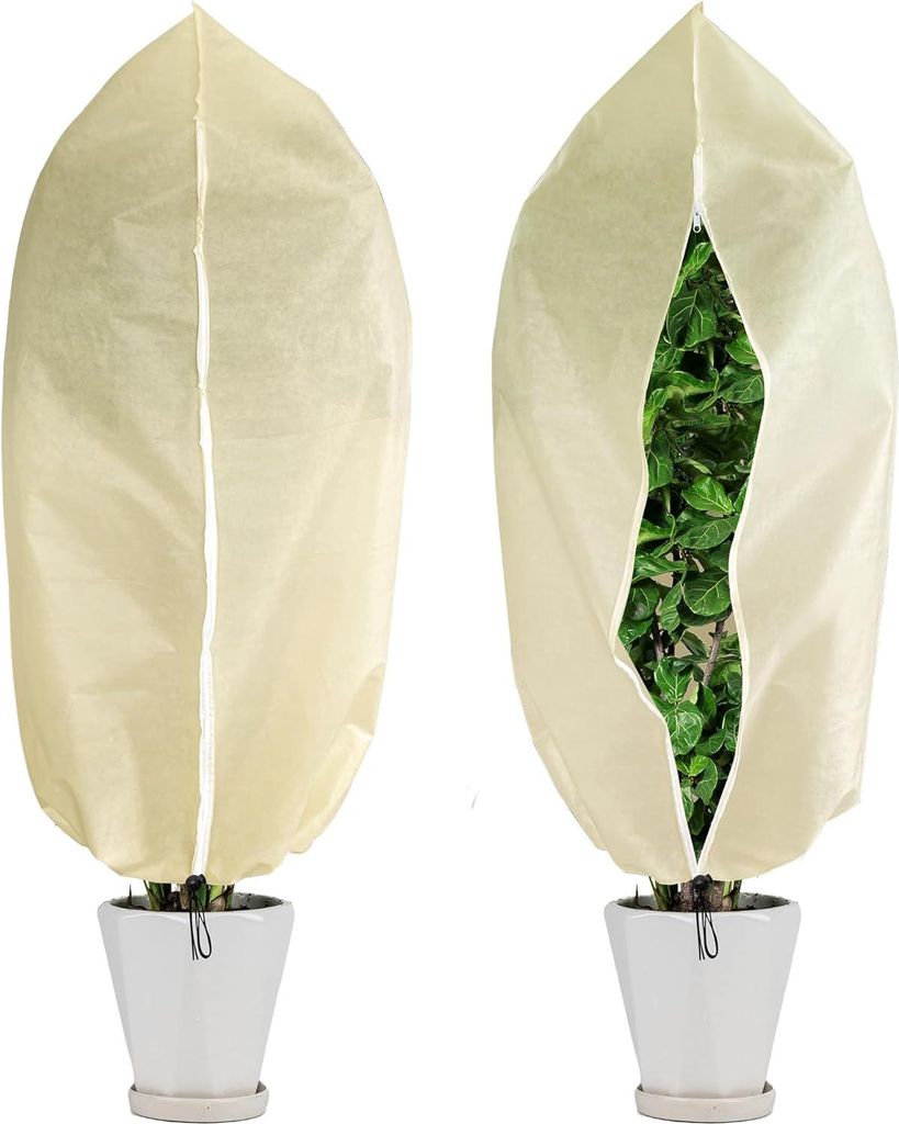 2 Stück Winterschutz für Pflanzen, Frostschutz Kübelpflanzensack Groß für kübelpflanzen mit Reißverschluss Zugband, Winter Pflanzenschutzsac...