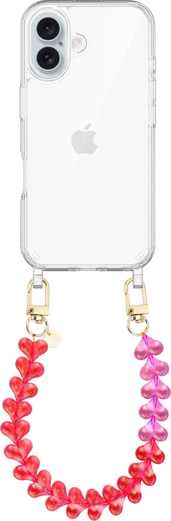 iPhone 17 - Funky Hearts (Transparent Pink & Red) Transparant Cord Case