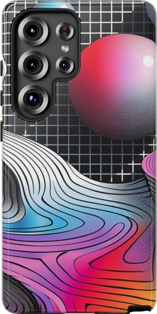Bunte abstrakte Landschaft mit geometrischem Design – Hülle Kompatibel mit Samsung Galaxy S25 Ultra