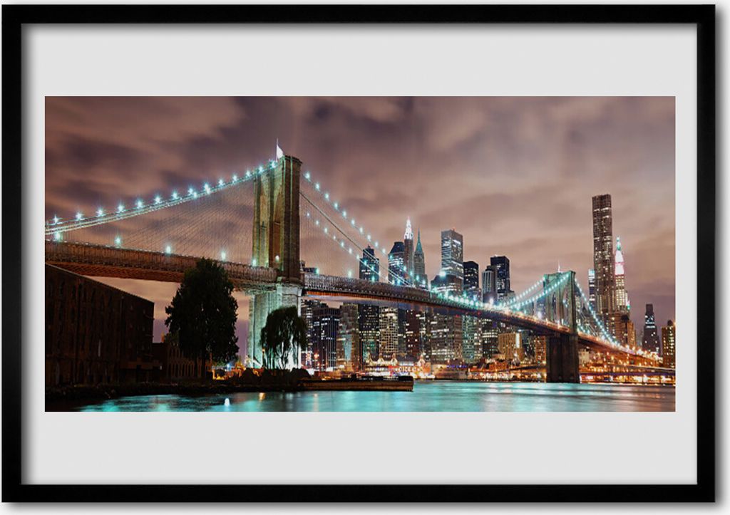 Bild 100x70 MDF-Rahmen Wandkunst Bridge City Architektur
