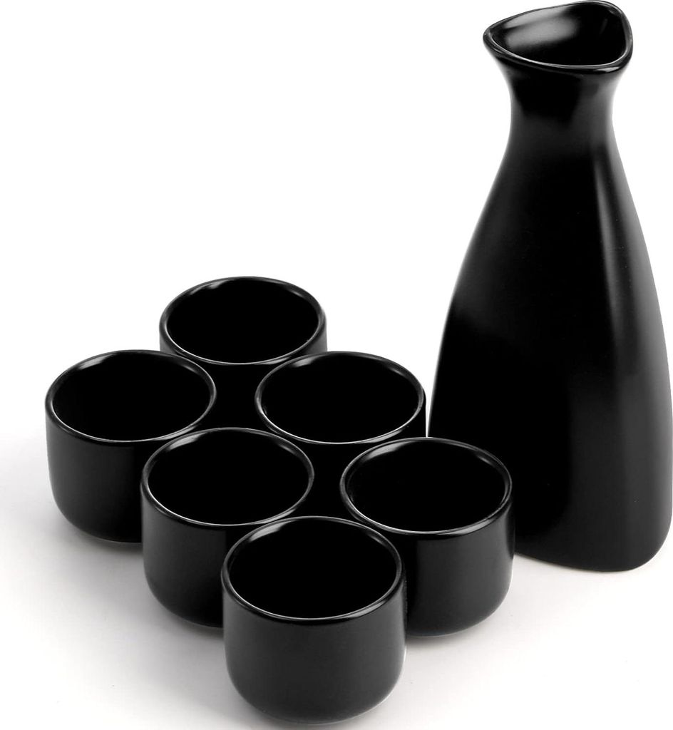 Sake Karaffe und Tassen Set - 1 Stück - Schwarz - Porzellan
