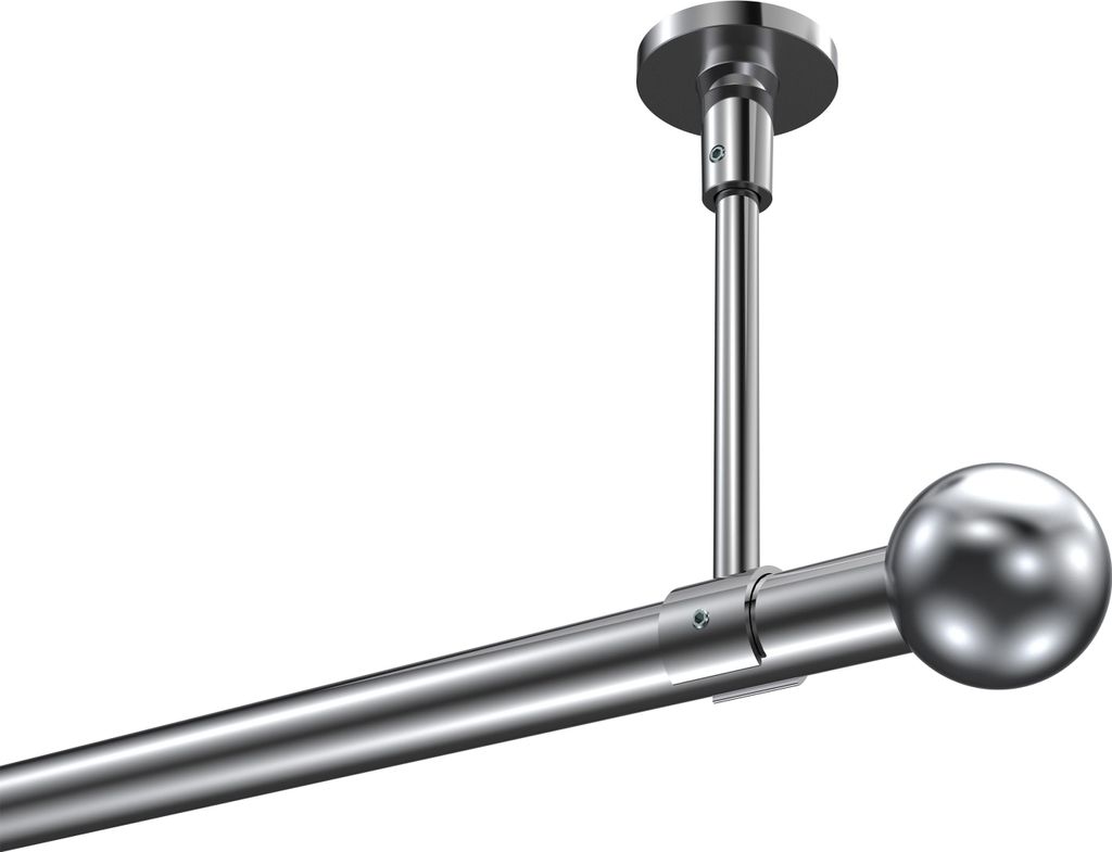 Interdeco Gardinenstange / Vorhangstange Chrom, Typ Sonette Luino (Kugel) ohne Ringe, Deckenmontage, 20 mm Ø 1-läufig, 160 cm