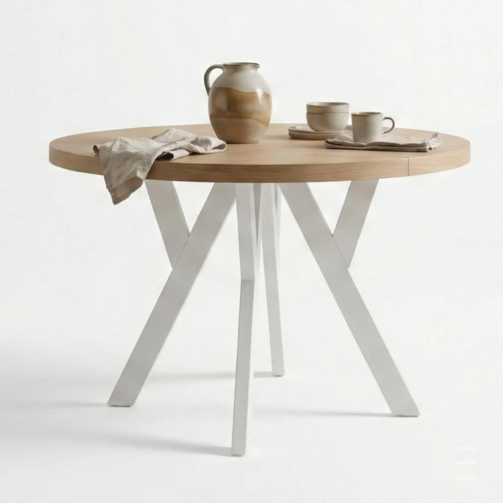 Table ronde PERO 90-140 cm en chêne Craft Golden et blanc style loft