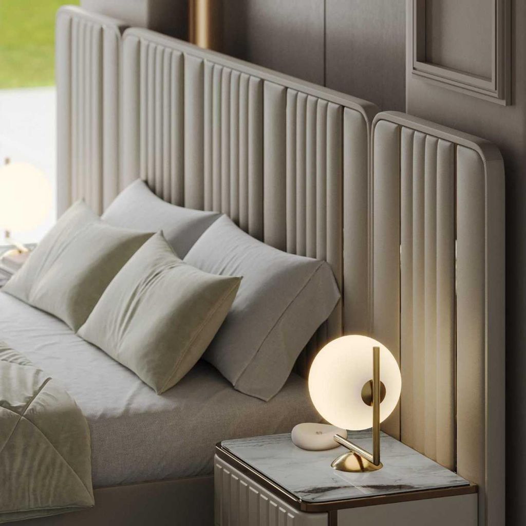 Ensemble de chambre à coucher beige Lit rembourré design 2 Image du produit 