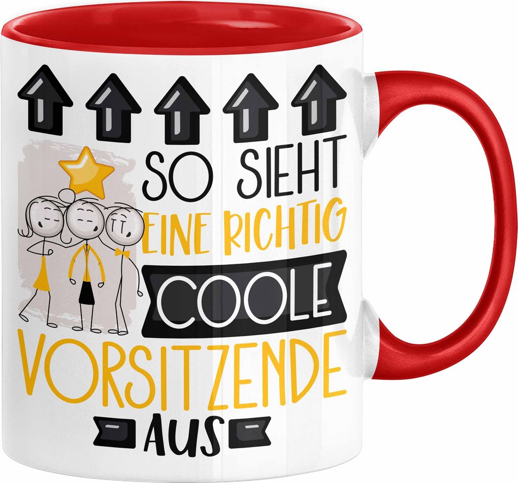 Vorsitzende Geschenk Tasse Lustig Geschenkidee für Vorsitzende Geburtstag So Sieht Eine Richtig Coole Vorsitzende Aus Frauen Spruch (Rot)
