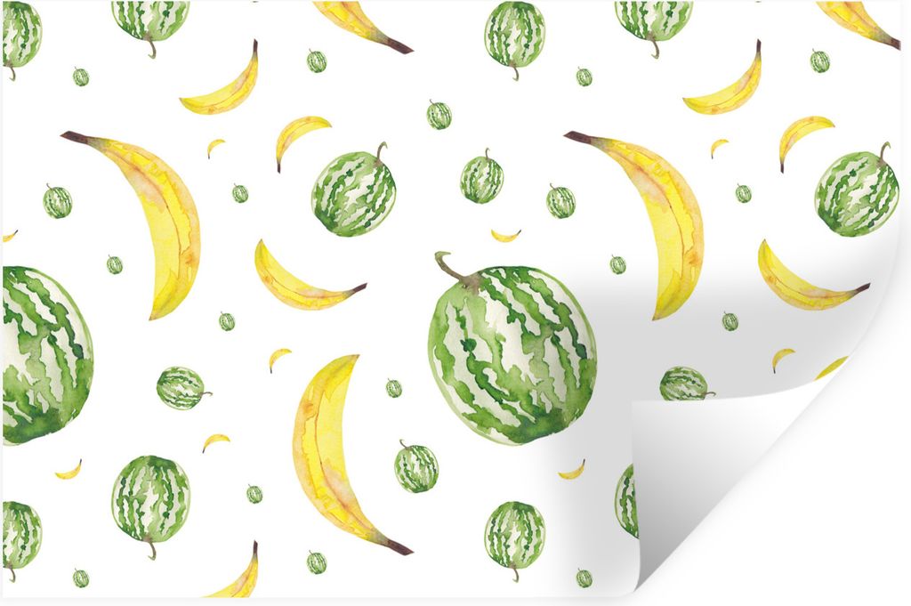 MuchoWow Wandtattoo Wandsticker Wandaufkleber Bananen - Melonen - Schablonen 90x60 cm Selbstklebend und Repositionierbar - Aufkleber