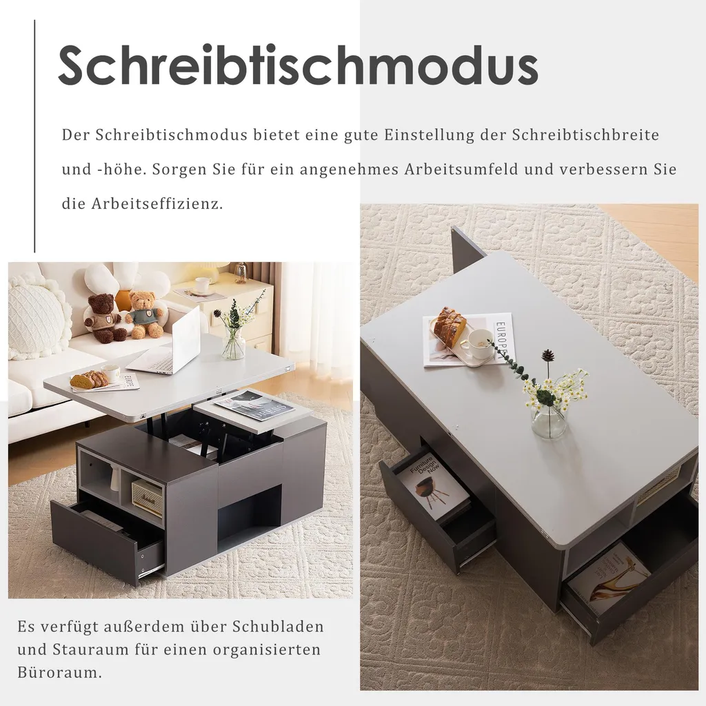 Table basse relevable bicolore grise avec rangement moderne pour salon - 8
