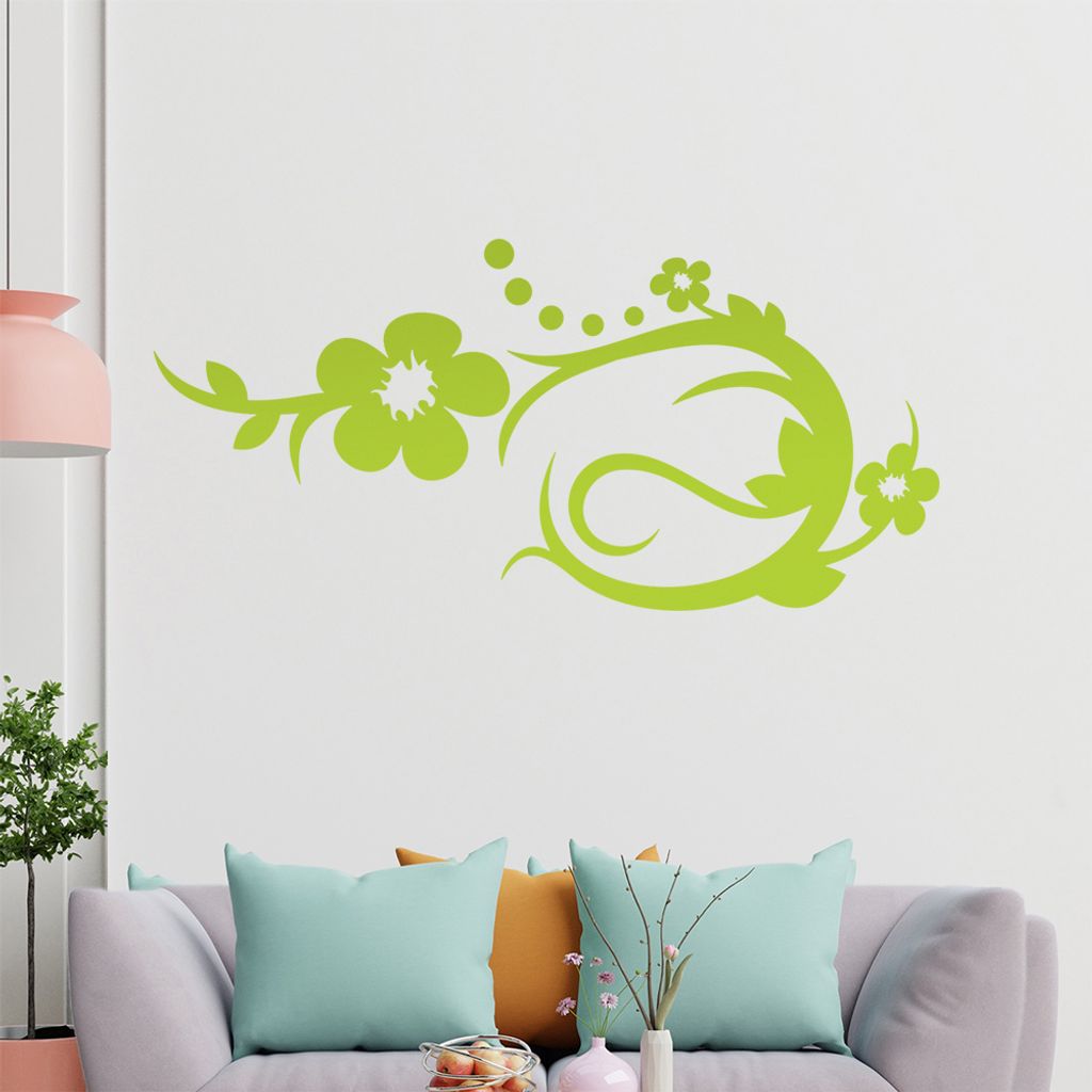 Blume - Linien Punkte Wandtattoo in 6 Größen - Wandaufkleber Wall Sticker - Dekoration, Küche, Wohnzimmer, Schlafzimmer, Badezimmer