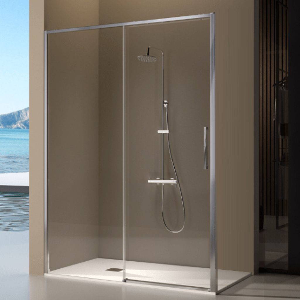 Duschwand mit Schiebetür DELTA chrom - 162-163 cm Glas 6 mm