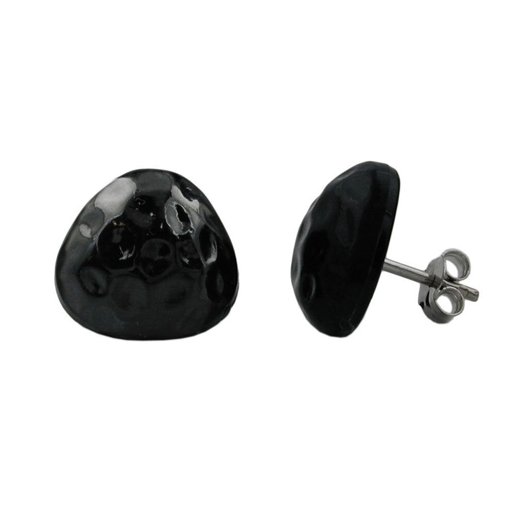 Ohrstecker Ohrring 14mm Dreieck schwarz gehämmert Kunststoff schwarz 14mm