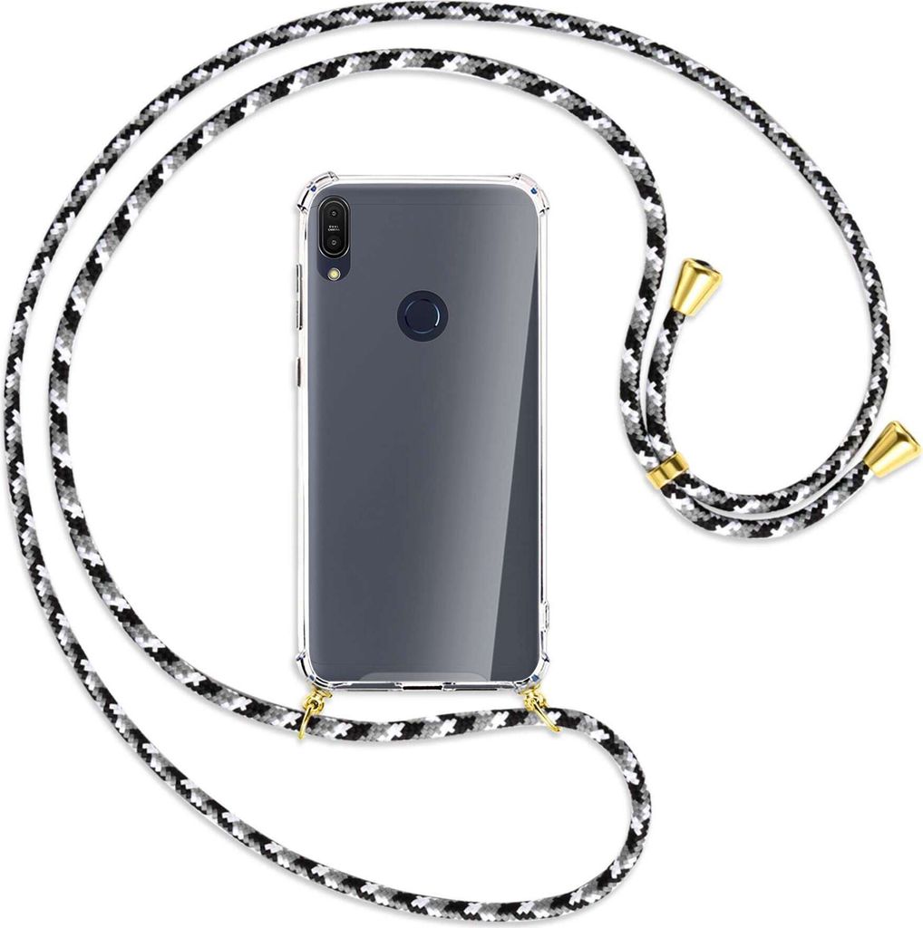 Handykette Backcover-Schutzhülle mit Band (Metall goldfarben) für Asus ZenFone Max Pro M1 - schwarz/grau/weiß