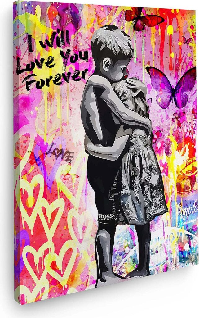 Kids Street Art Love Forever Wandbild Leinwandbild Kunstdruck XL Wanddeko: 60x90x2cm