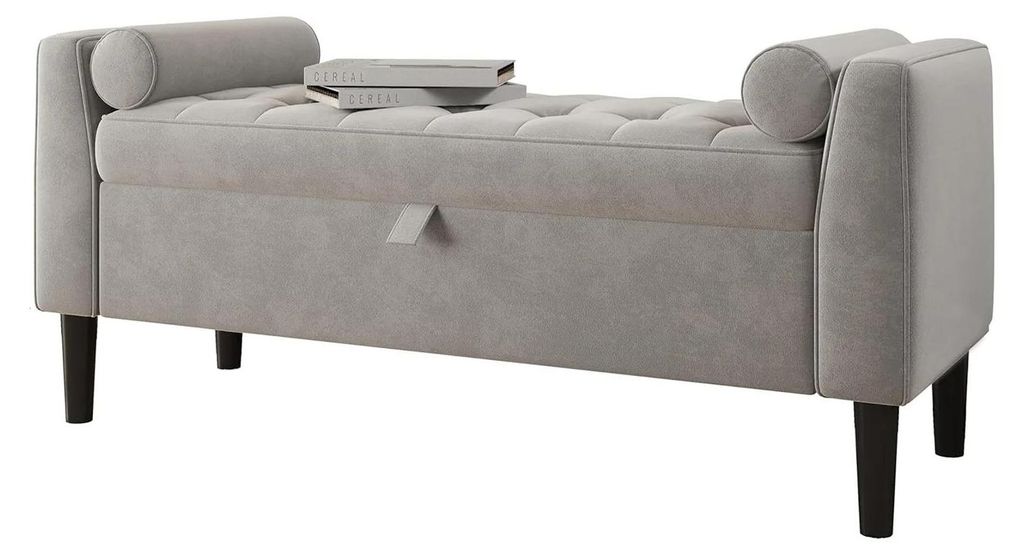 Samt Sitzbank mit Stauraum - 118 cm Polsterhocker/Ottomane - Bettbank Fußbank für Schlafzimmer Flur Wohnzimmer - Grau