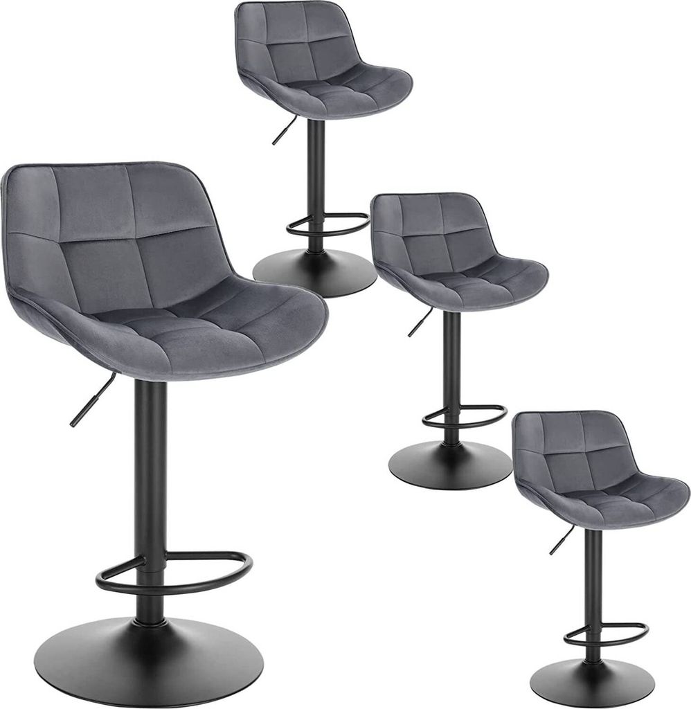 EUGAD 4 x Barhocker, höhenverstellbar, drehbar, Polsterhocker, Samt, Dunkelgrau