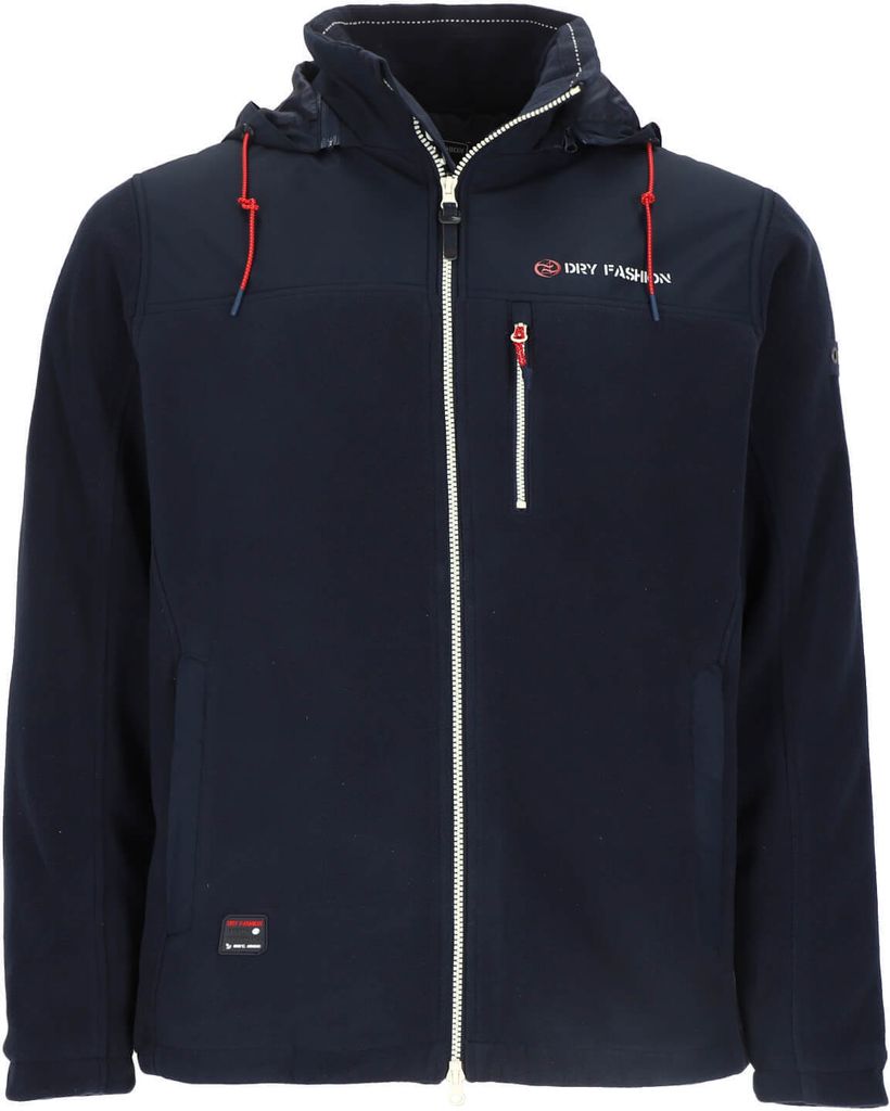 Dry Fashion Herren Fleecejacke Tallin mit Windstopp - Wärmende Jacke mit abnehmbarer Kapuze in Navy Größe L