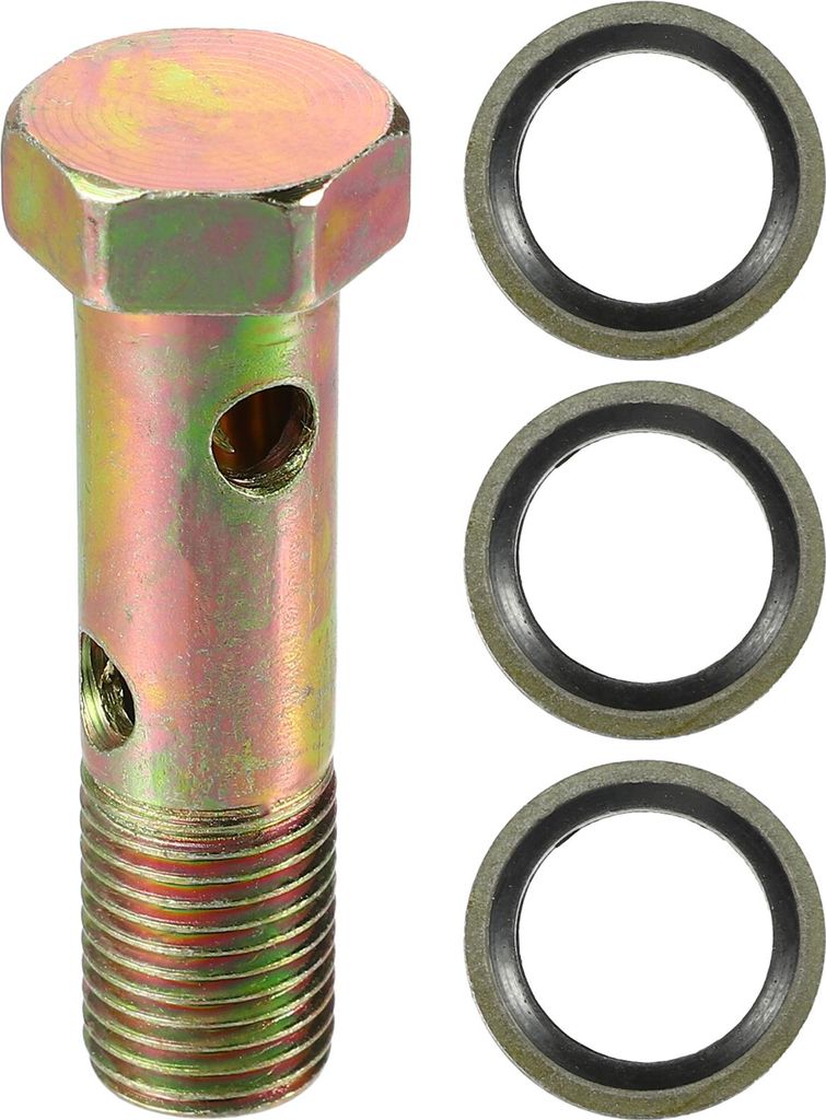 Doppelter Banjo-Bolzen-Satz, M14x1.5 Länge 57mm Metrisches Gewinde Turbo Bremsleitung Adapter Universal für Auto Langlebiges Metall Bronze Farbe ...