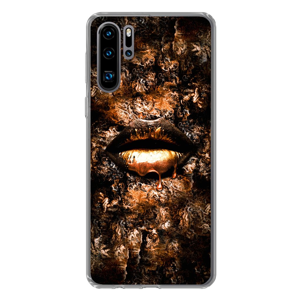 MuchoWow Handyhülle Schutzhülle Hülle für Huawei P30 Pro Frau - Lippen - Kupfer Silikon Softcase Handy Hülle - Schutzdeckel