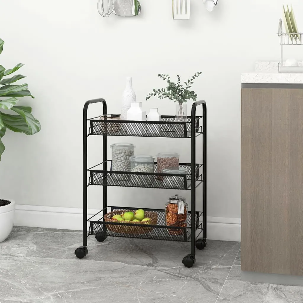 Carrello Porta Spezie e Frutta Nero | 3 Ripiani in Ferro 46x26 cm