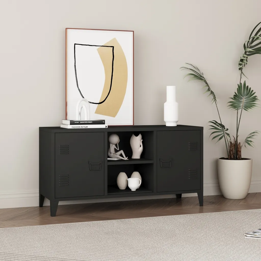 Mobile TV 'Kotka' a 2 ante in metallo 113 x 40 x 58 cm nero