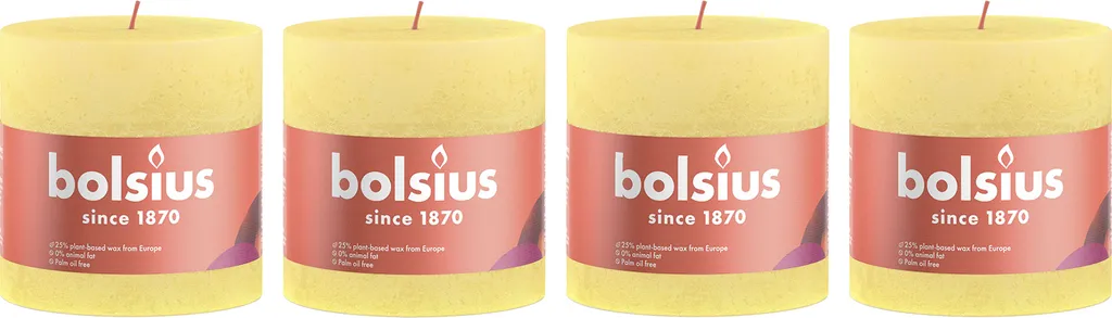 Bougies cylindriques rustiques en lot de 4 - Décoration jaune en cire 10x10