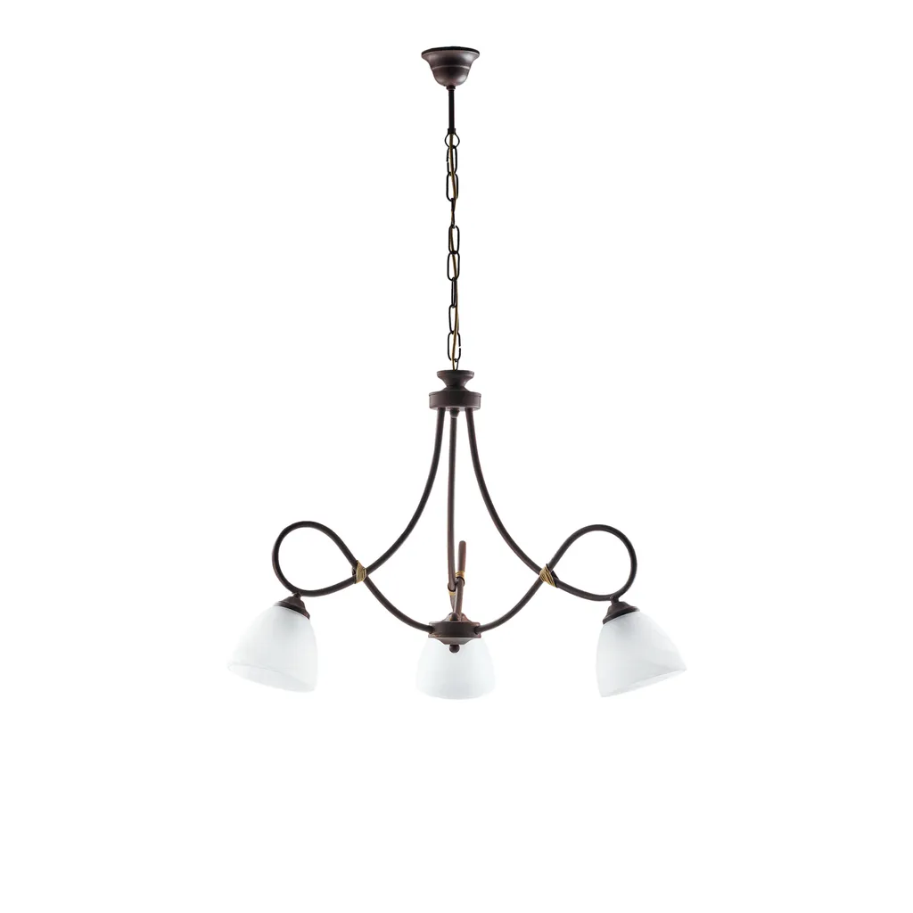 Lustre Dallas noir effet rouille et or antique, verre albâtre 3 lampes