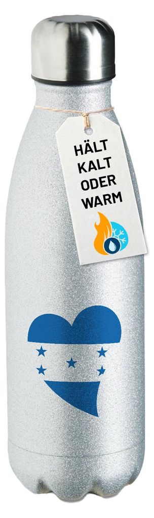 Huuraa Trinkflasche Honduras Flagge Herz 500ml Silver Edelstahl Wasserflasche Trinkflasche Geschenkidee