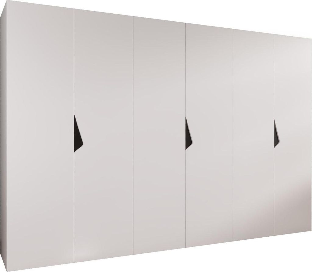 MEBLE KRYSPOL Schrank 300x202x52 cm mit Kleiderstange, 6xTür, SANDI, Weiß, Griff Schwarz