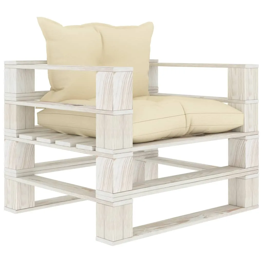 vidaXL Divano da giardino in pallet con cuscini in legno crema - 7