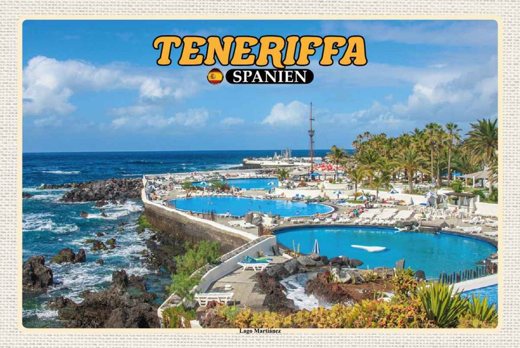 vianmo Holzschild 20x30 cm Teneriffa Spanien Lago Martiánez Freibad Bildmotiv Reisemotiv Europa