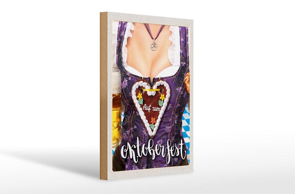 Holzschild Reise 20x30cm München Dirndl Brezel