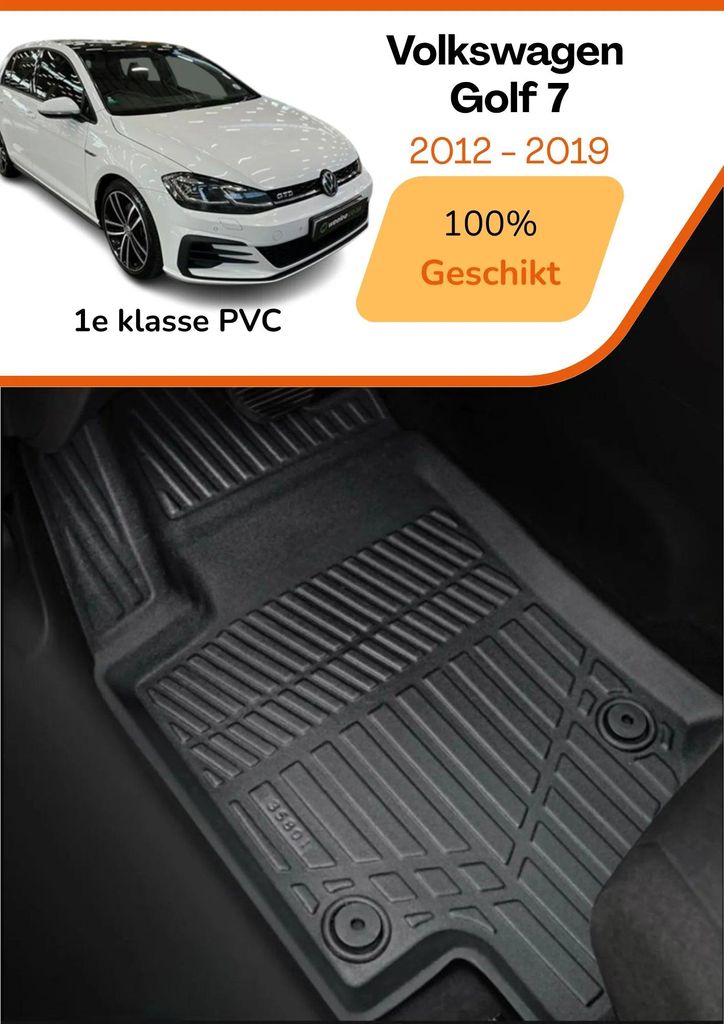 Volkswagen Golf 7 2012–2019 – Premium Carbonlook Fußmatten – Hochwertiges TPE – Allwetter-Schutz – Erhöhte Ränder – Rutschfest