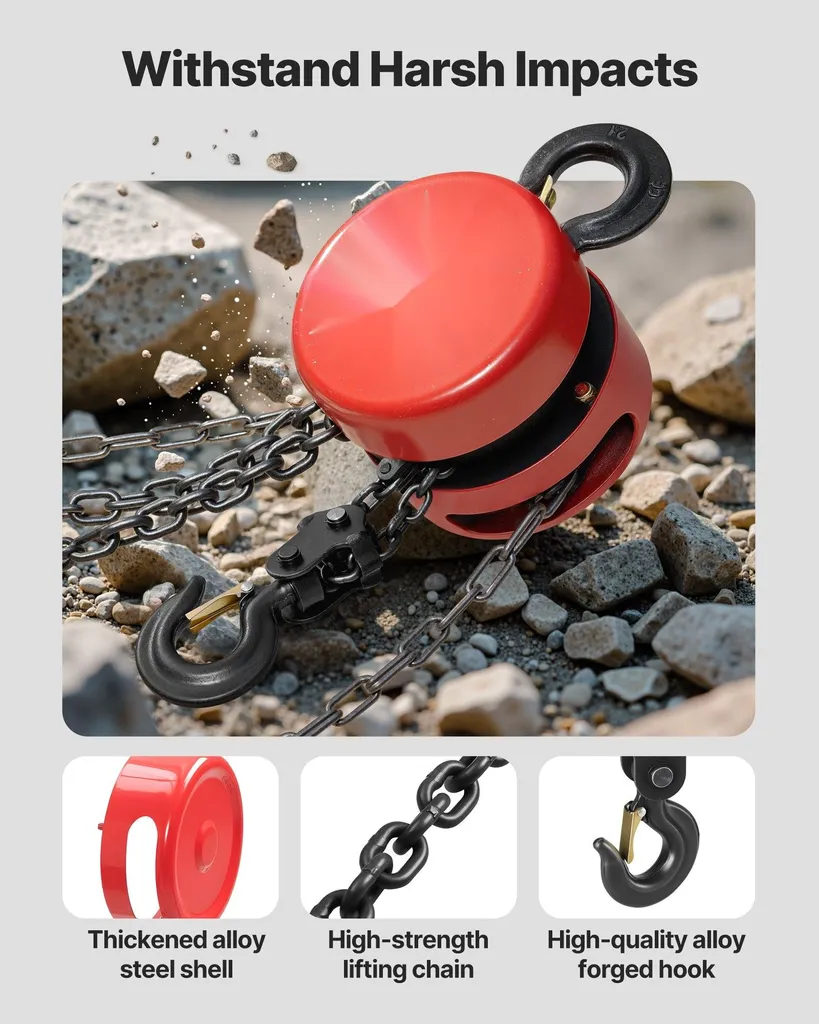 Palan à chaîne manuel 2 tonnes avec chaîne G70 de 3m - Version rouge pro - 5