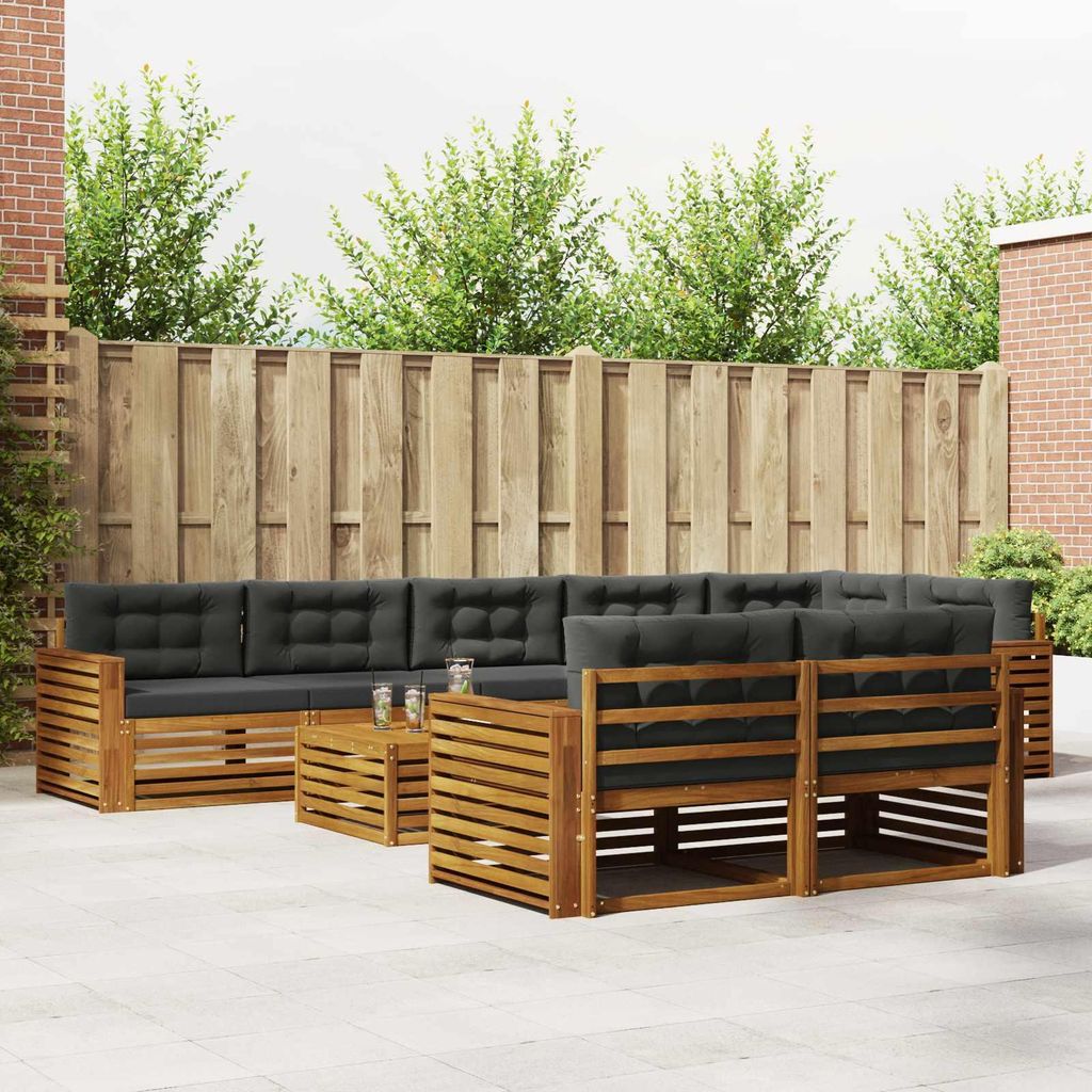 "Neues Produkt" Outdoor-Sofagarnitur ANTI-UV - CLORIS - mit Kissen - 9 pcs - Natur und Anthrazit - Modern Gartensofas V1415