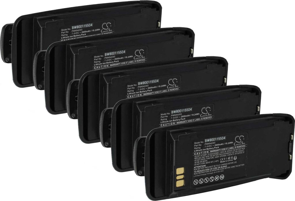 vhbw 5x Akku kompatibel mit Motorola MOTOTRBO XiR 8200, XiR 8260, XiR 8268, XiR P8200 Funkgerät, Walkie Talkie (2600 mAh, 7,4 V, Li-Ion) + Gürtel...