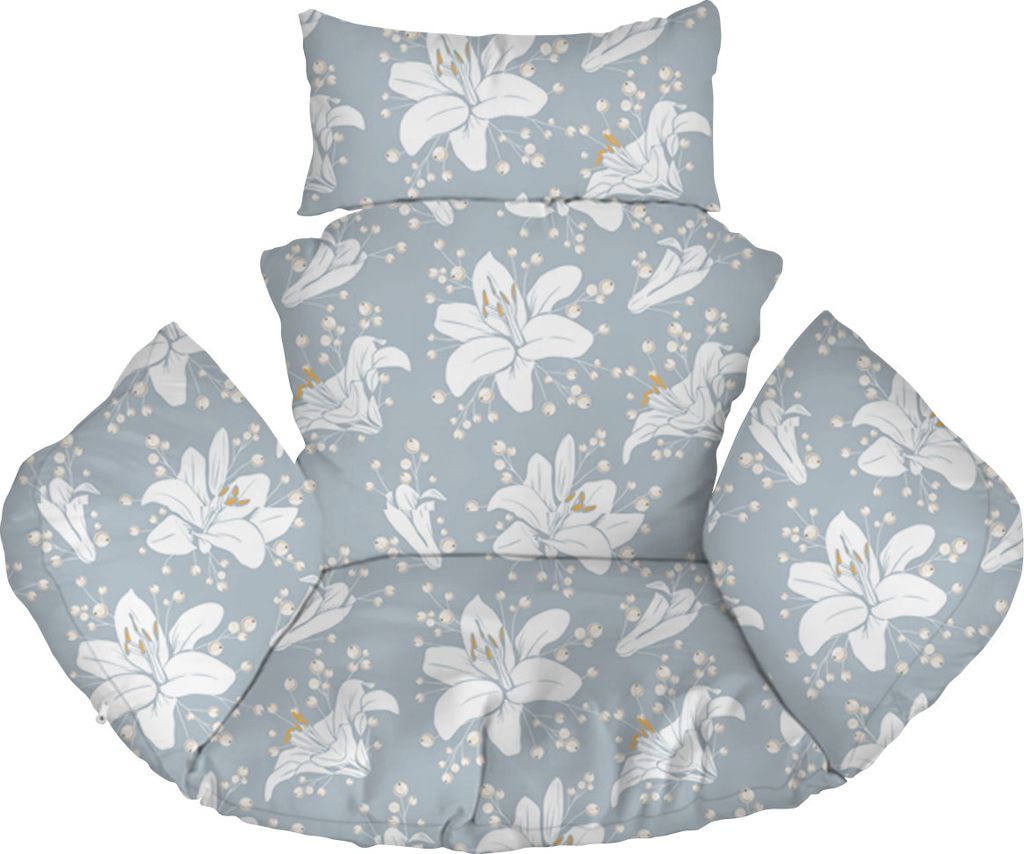 Hängesessel Kissen, Polster, Auflage für Polyrattan / Rattan Hängeschaukel, Hängekorb, Schaukel Korb, Rückenkissen Blaue Blumen Lilien [114]