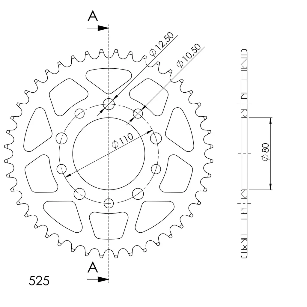 Couronne 44 dents 525 aluminium noir haute résistance Supersprox
