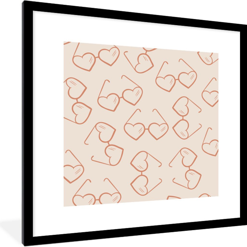 MuchoWow Gerahmtes Poster Sonnenbrille - Herz - Sommer 40x40 cm - Poster mit Schwarzem Bilderrahmen Wandposter Rahmen Foto Bilder - Poster - Plak...