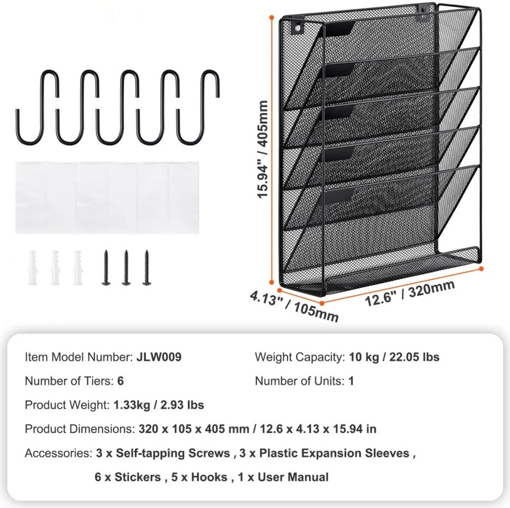 Porte-revues mural design avec 6 niveaux de rangement pour bureau pro