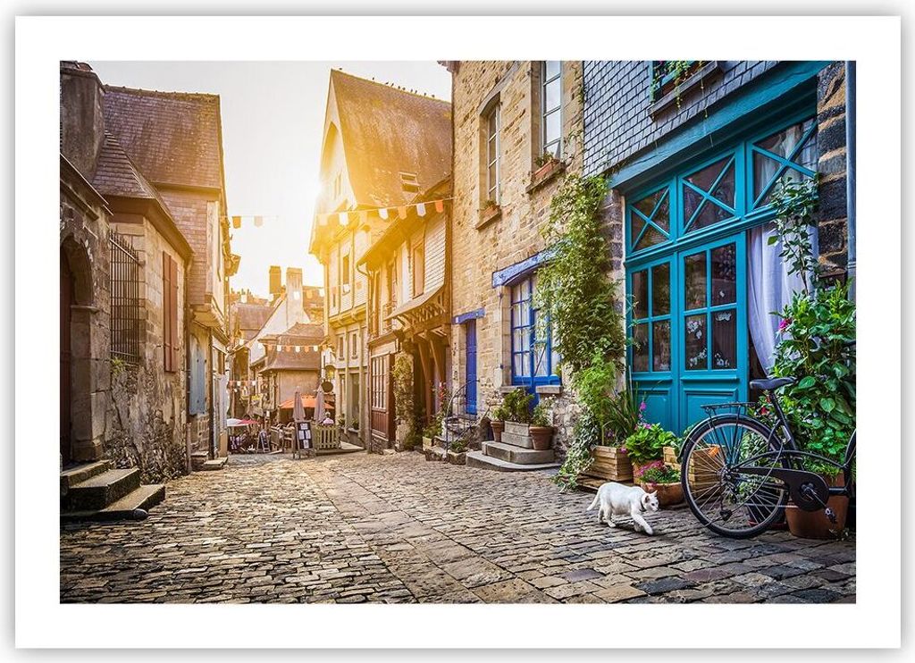 Poster - Poster ohne Rahmen - stadt straße katze - 70x50 cm - Wand Bild - Wanddeko - Wandbilder - Kunstposter - Wandposter - Bilder - Kunstdruck -...