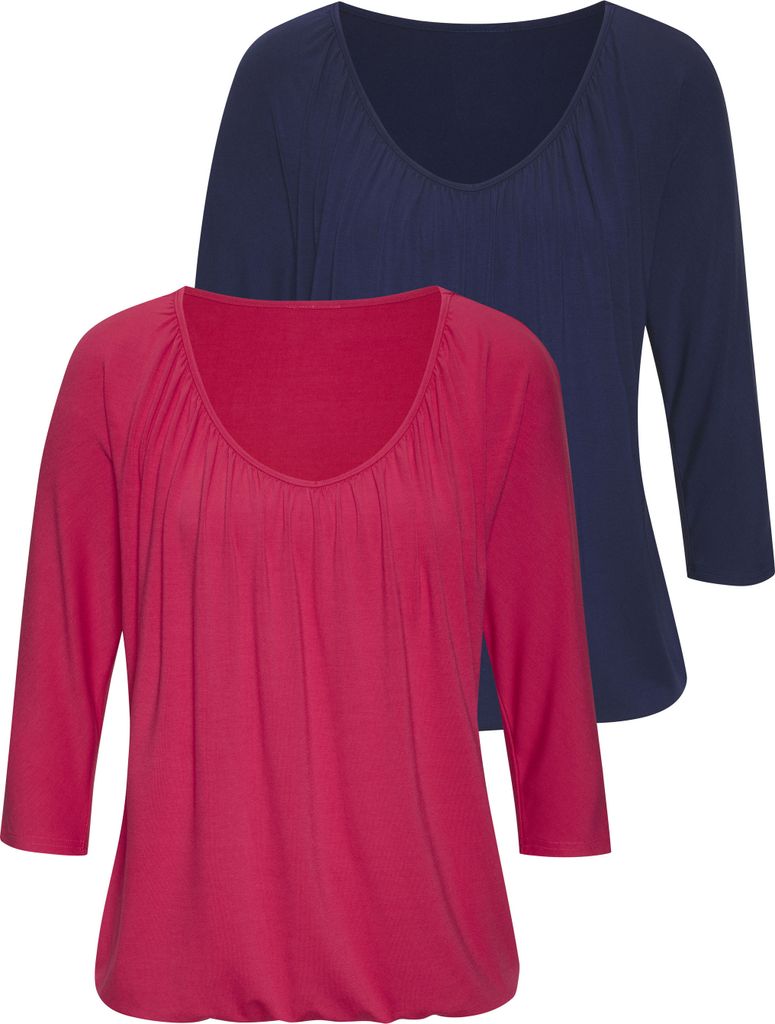 LASCANA 3/4-Arm-Shirt 2 -teilig pink, navy Größe 48/50