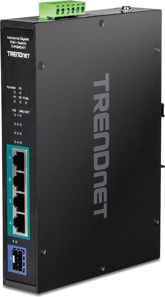 TRENDnet TI-PGM541 5 Port Rail Switch Industrial Gigabit PoE+, schwarz
