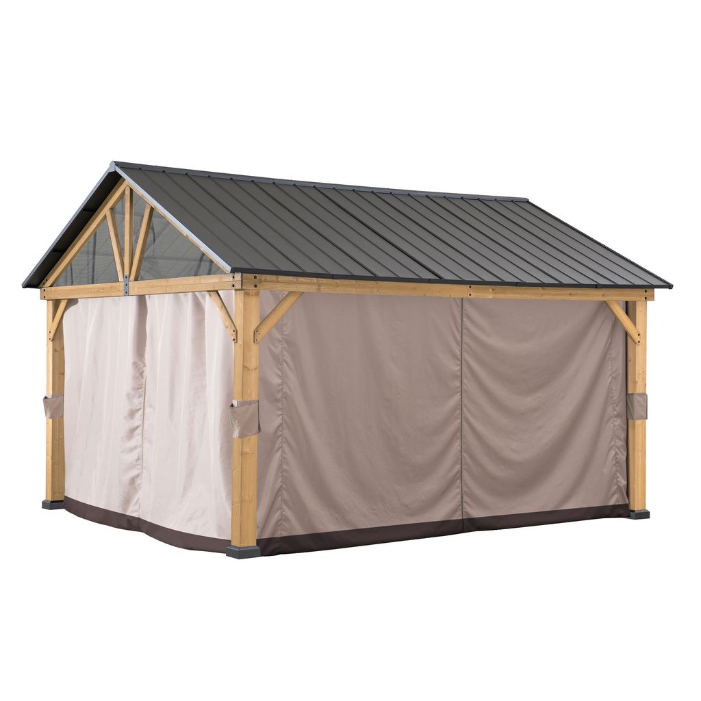 Sunjoy Set aus Zedernholz Gazebo / Pavillon TÖDI mit Vorhänge und Moskitonetze - 336cm x 400cm, anthrazit