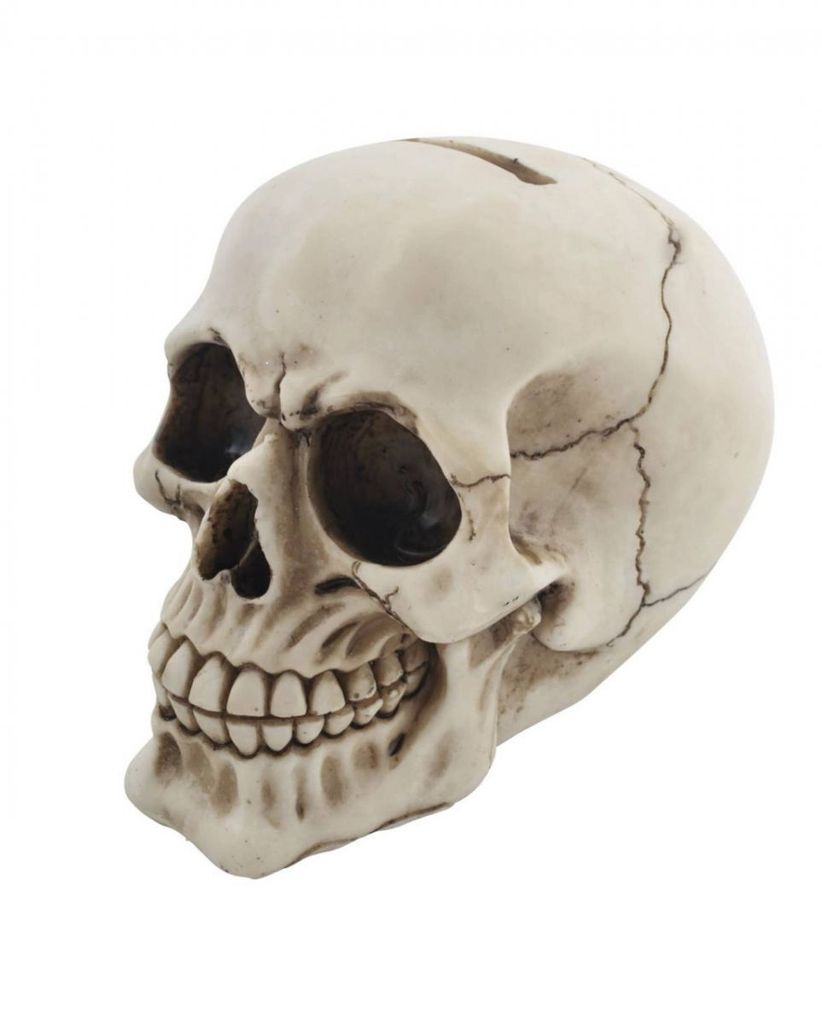 Totenschädel Spardose als Gothic Dekoration aus Polyresin