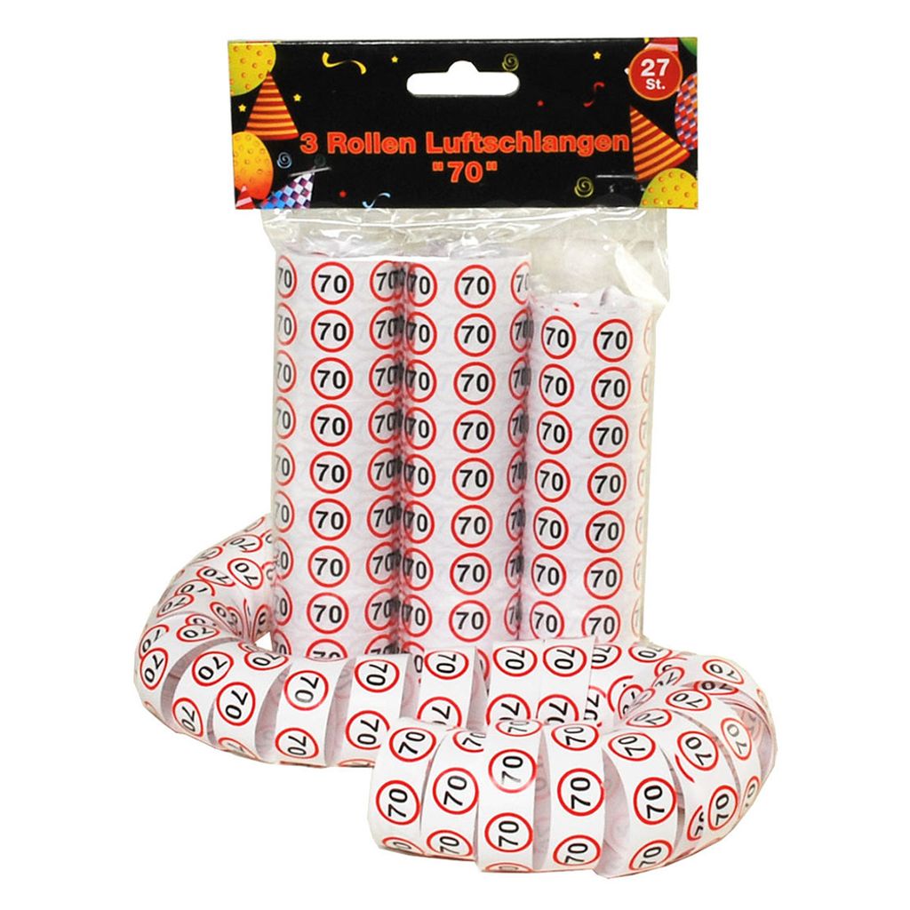 3er PACK PAPIER LUFTSCHLANGEN " 70 "3-tlg. 70.GEBURTSTAG Produktbild 