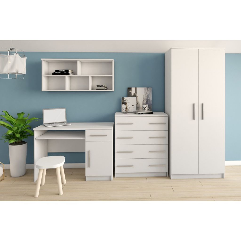 Wandregal Schreibtisch Schrank Kommode Jugendrzimmer-Set EGA I WEISS