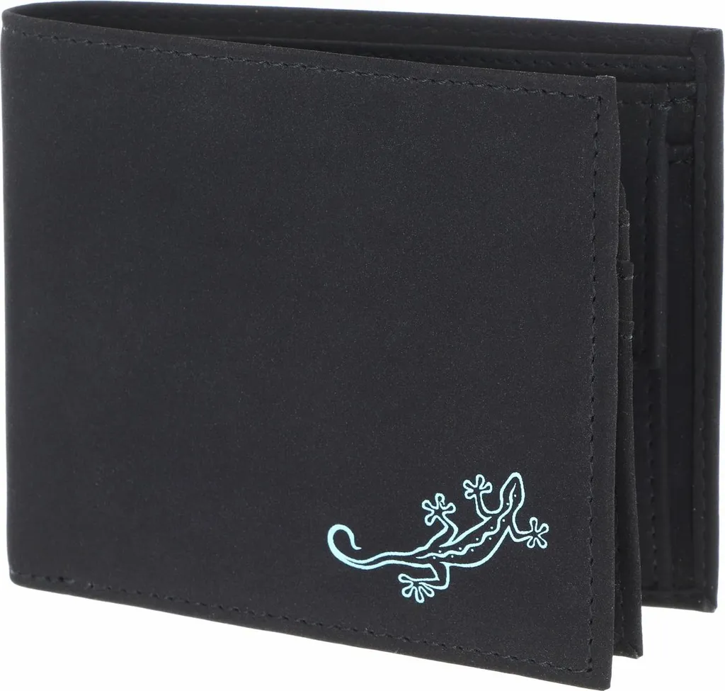 Oxmox New Cryptan RFID Protect Lizard 2.0 Portafoglio Uomo Nero Ciano