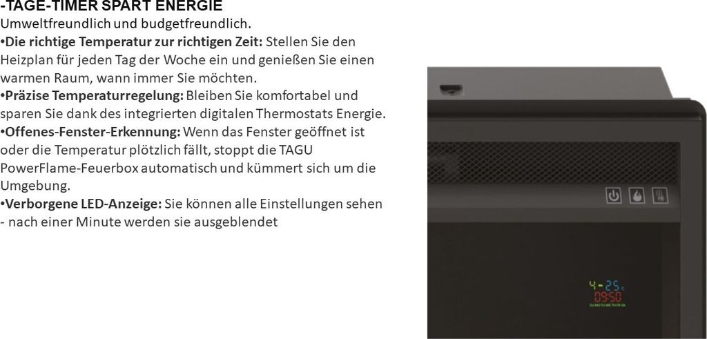 TAGU Elektrokamin Larsen weiss 23 Zoll Powerflame 1500 Watt Produktbild 9